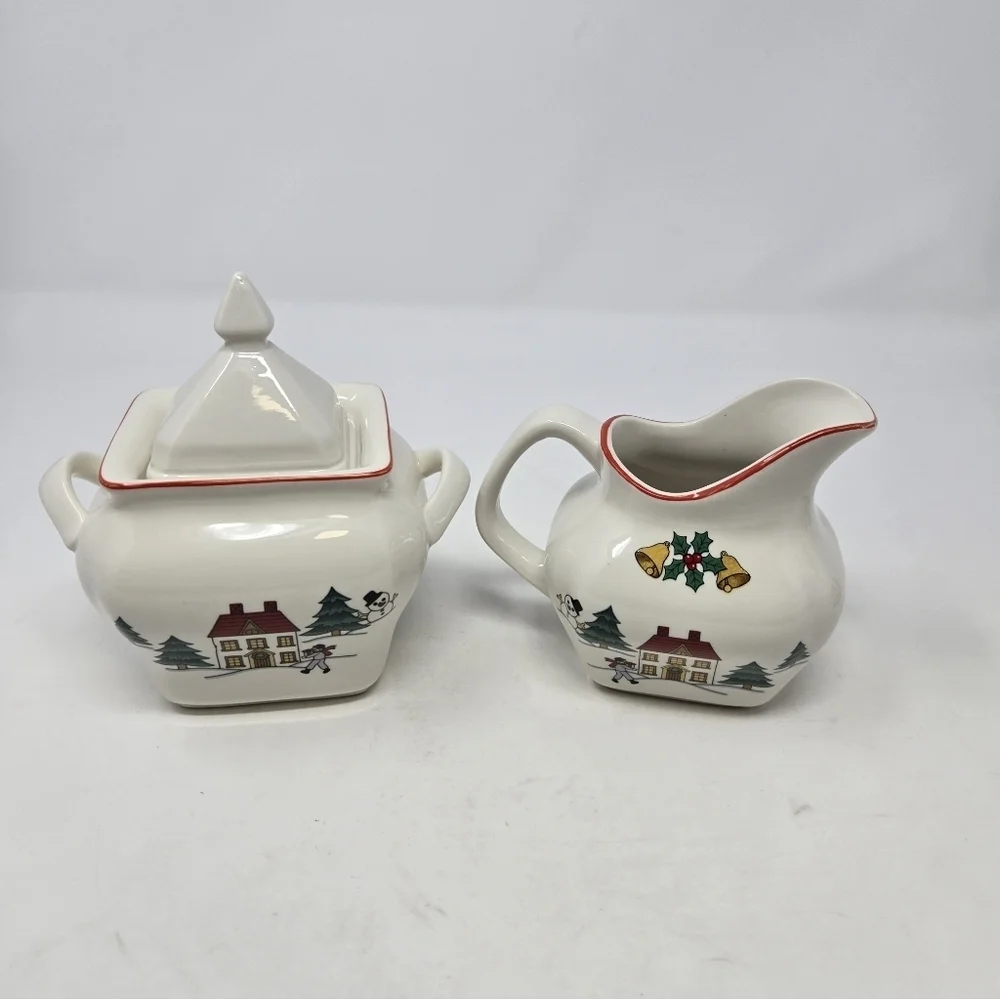 JAMESTOWN CHINA THE JOY OF CHRISTMAS 3 PIECE SET CREAM SUGAR CANISTER HOLIDAY
